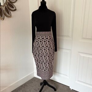 Geometric Black & Tan Midi Dress